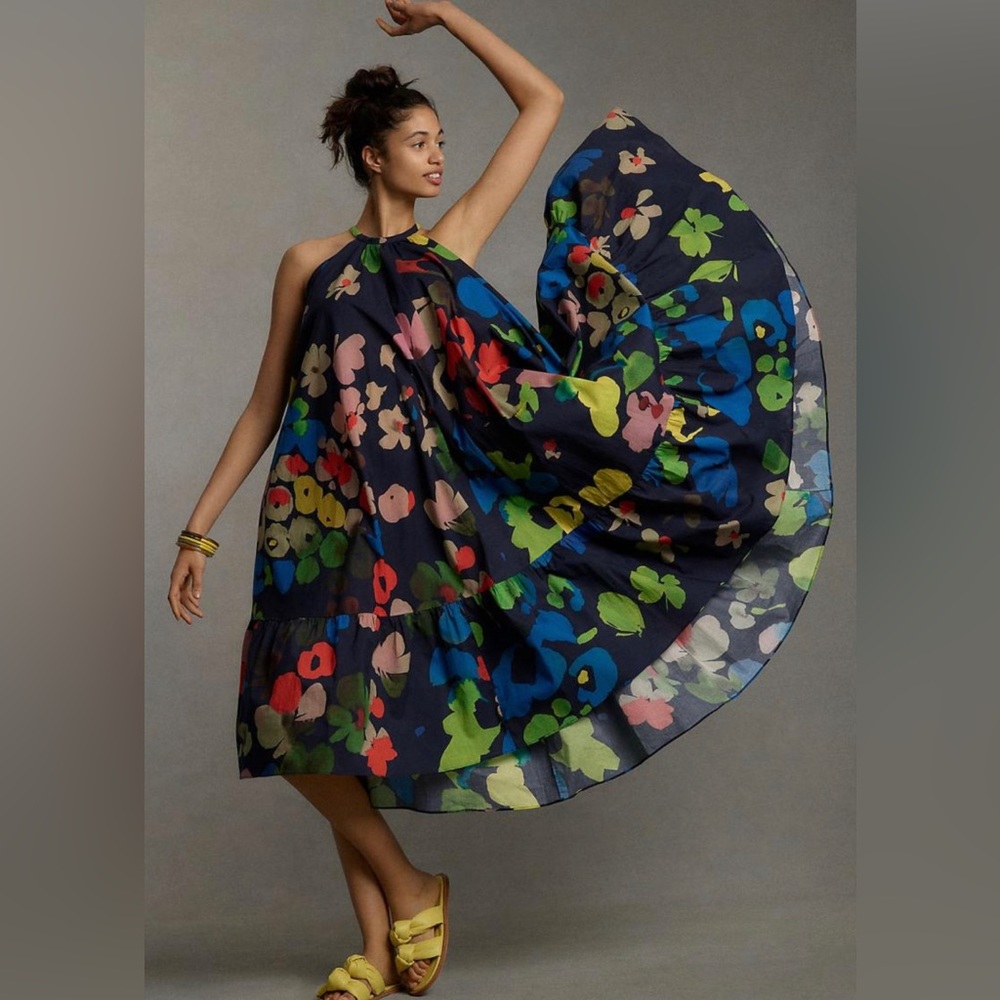 Anthropologie WHIT TWO Floral Halter Maxi Dress